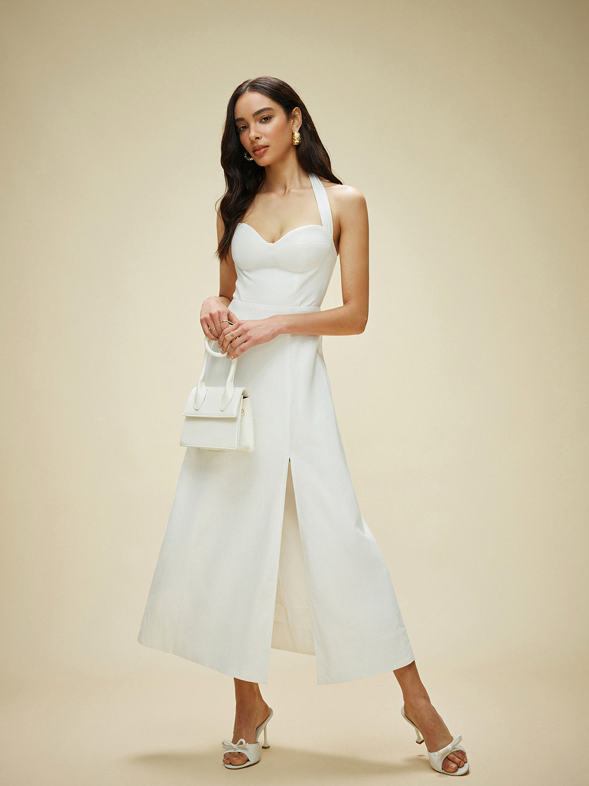 Robe à col licou avec nœud en coton et lin