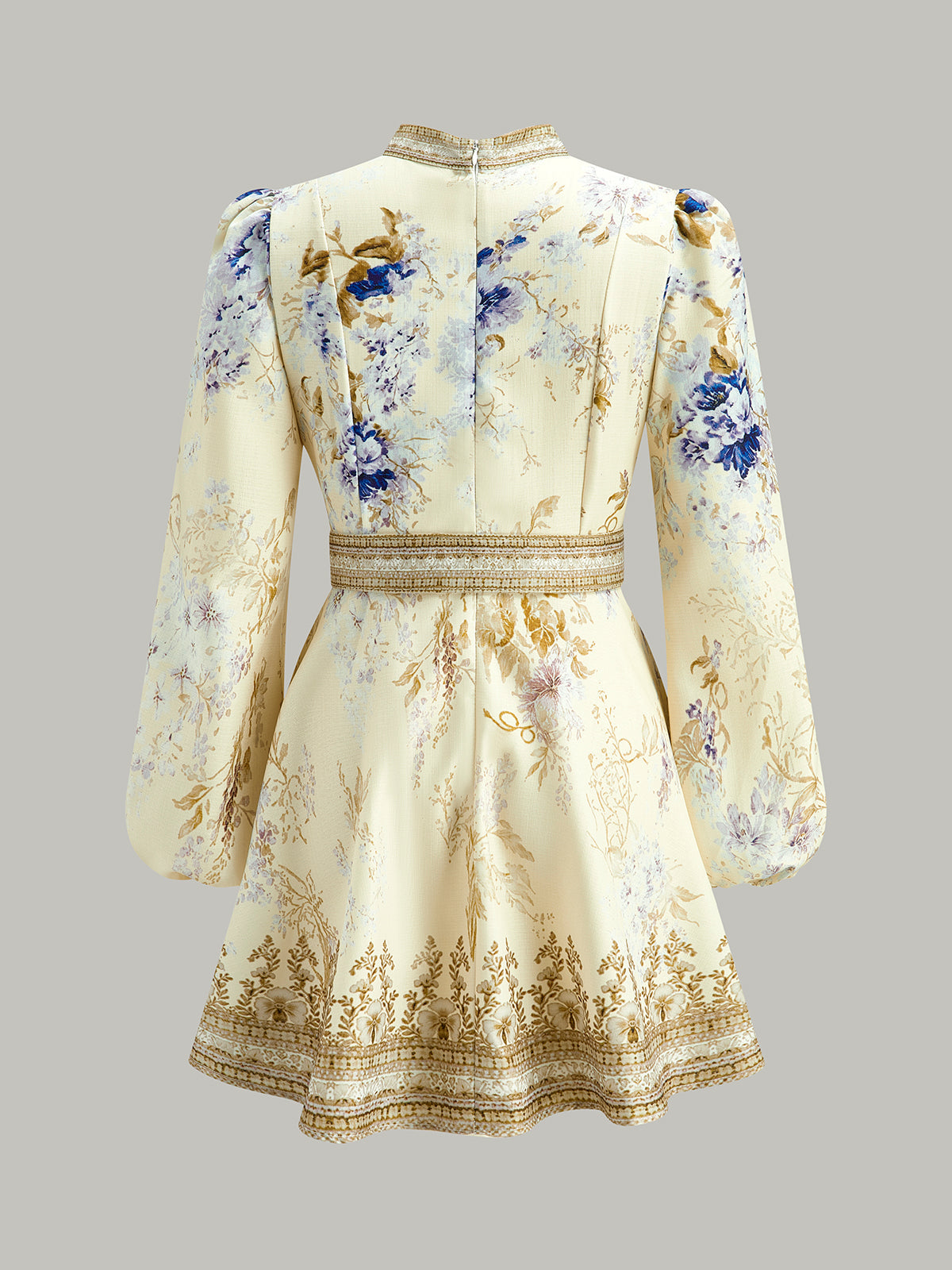 Robe à manches bouffantes imprimée florale avec ceinture 