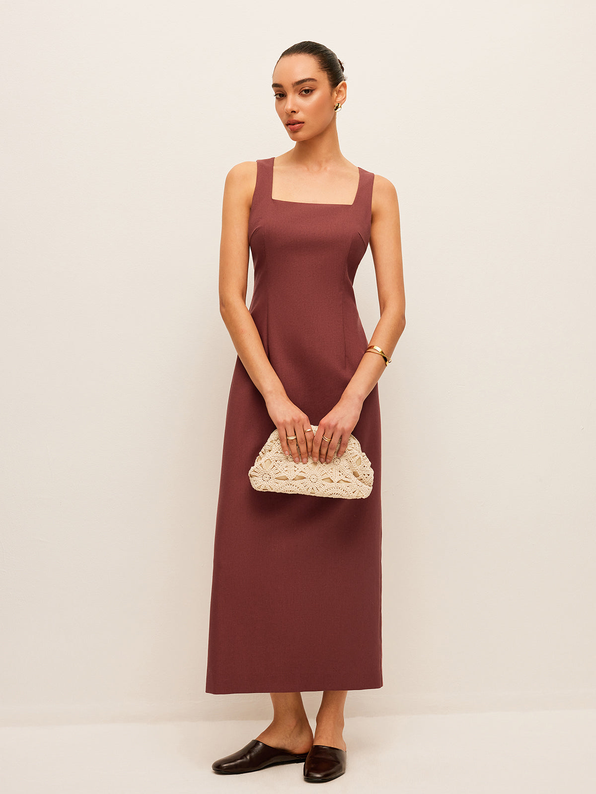Robe fendue au dos en coton et lin