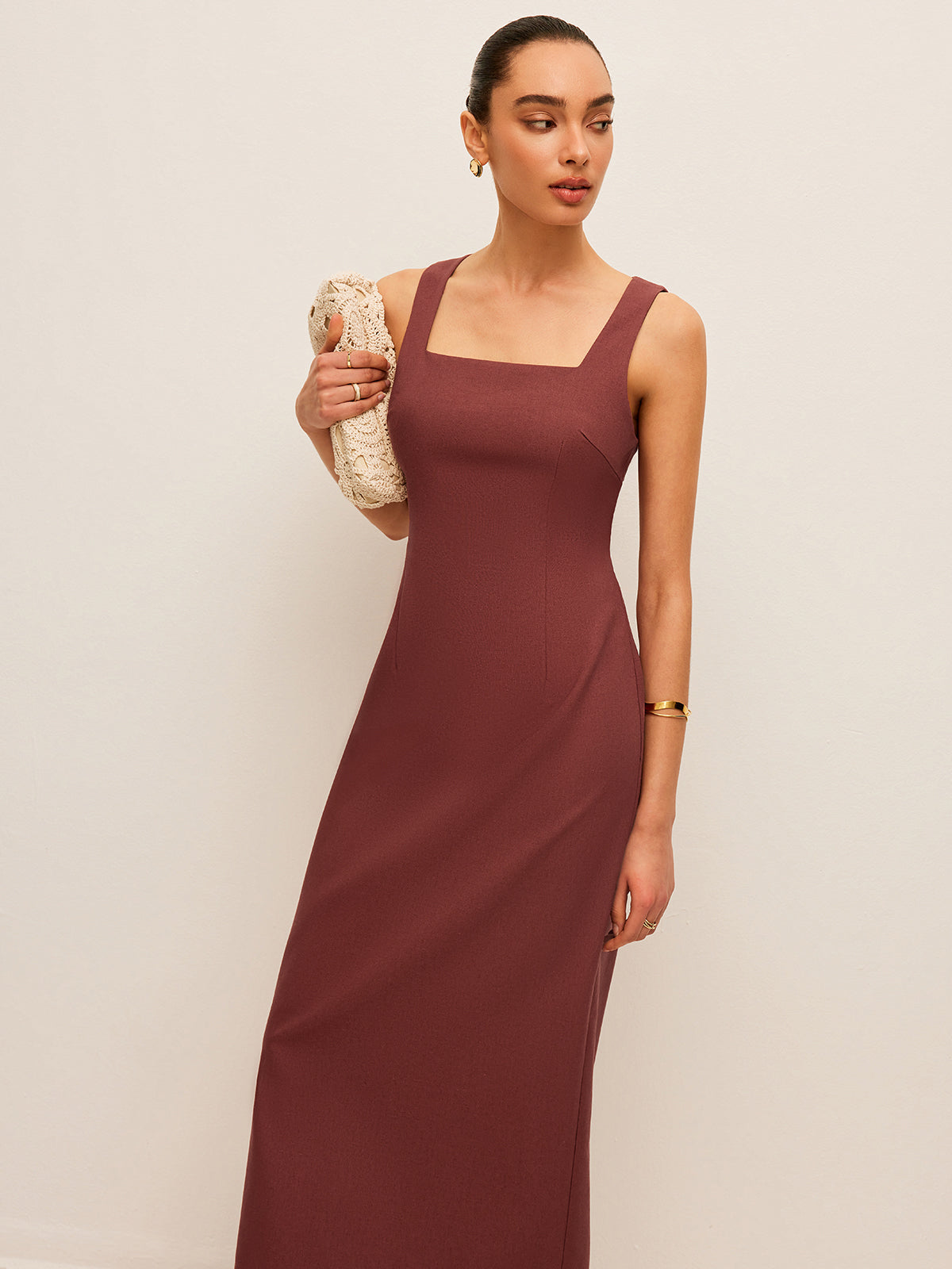 Robe fendue au dos en coton et lin