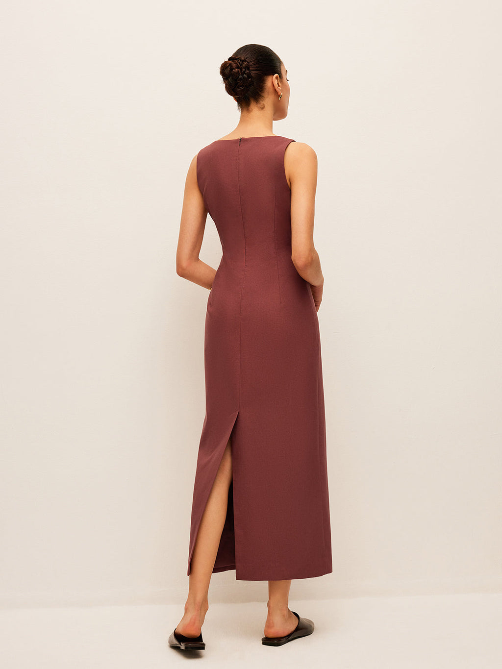 Robe fendue au dos en coton et lin