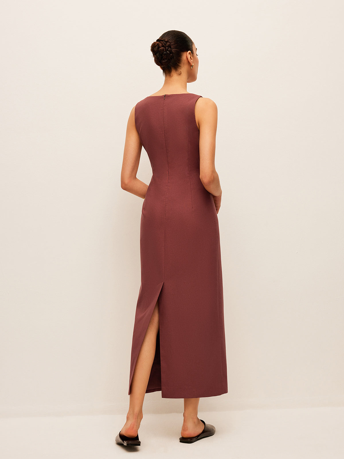 Robe fendue au dos en coton et lin