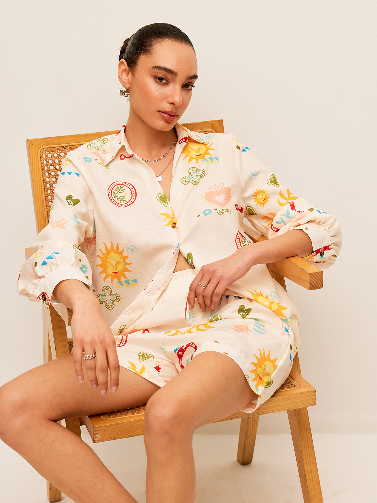 Pleated Pattern-Print Shorts Set