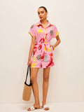 Fruit & Shell Print Tie-Waist Jumpsuit
