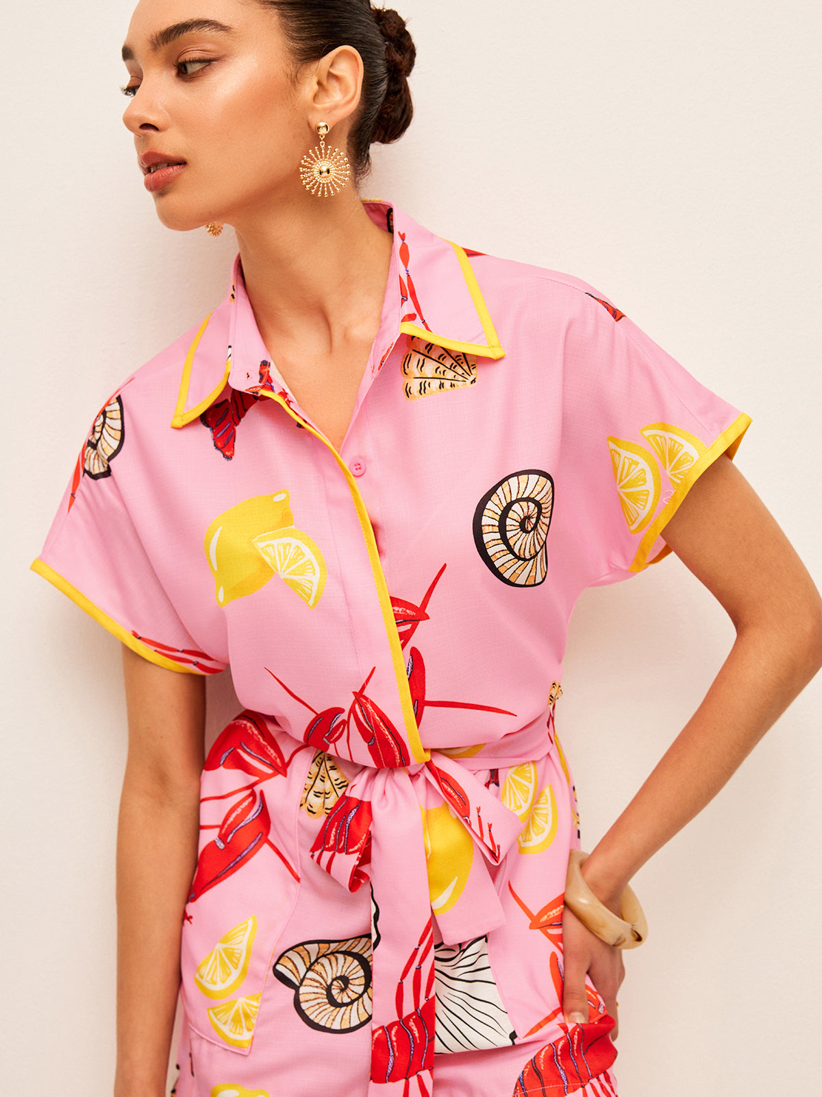 Fruit & Shell Print Tie-Waist Jumpsuit