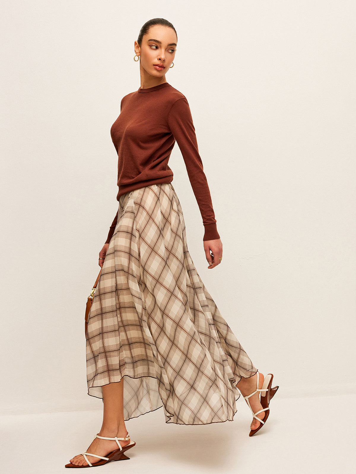 Semi-Sheer Plaid Chiffon Skirt