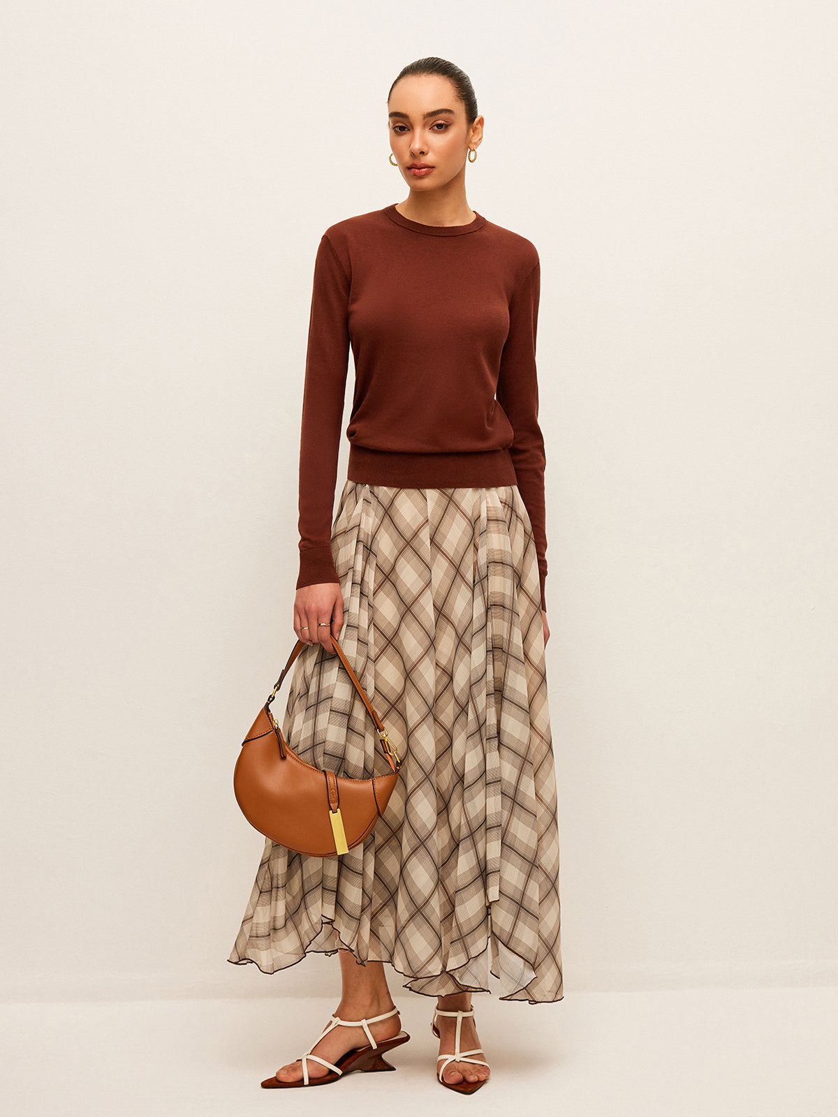 Semi-Sheer Plaid Chiffon Skirt