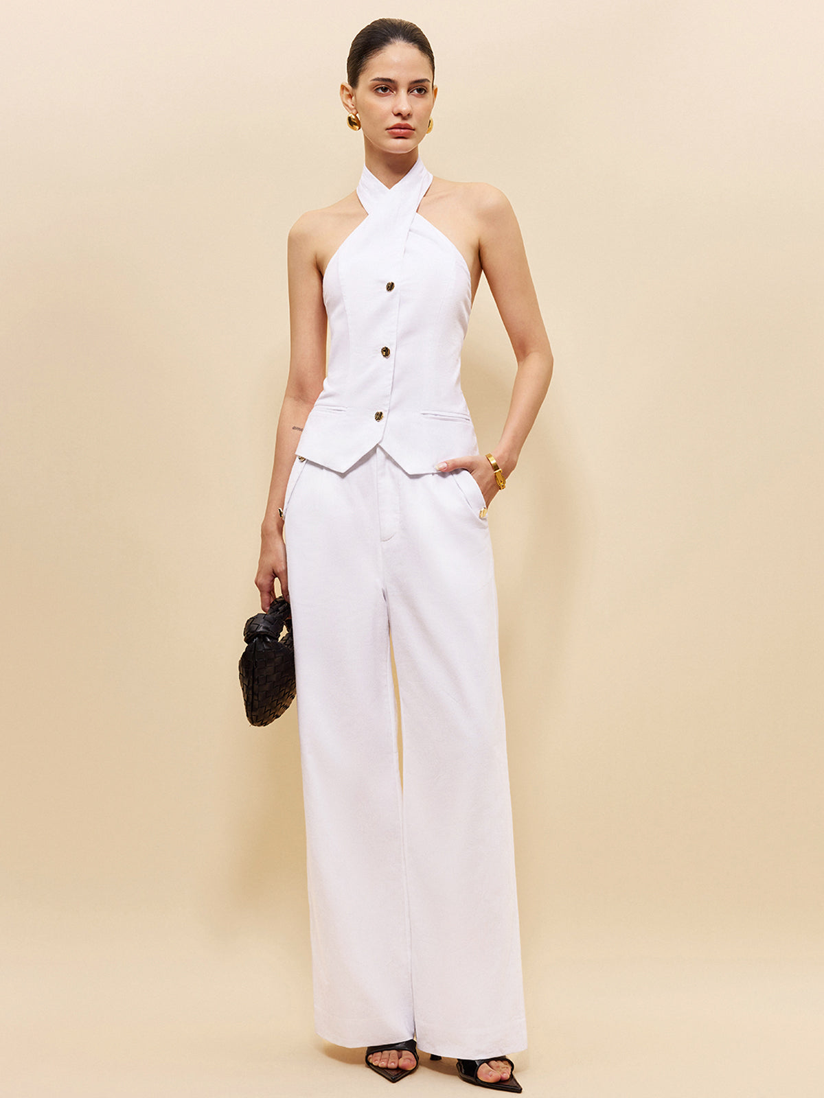 Linen & Cotton Pockets Mid-Waist Pants