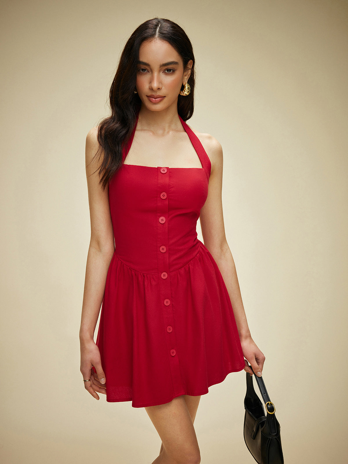 Robe dos nu boutonnée sur le devant en coton et lin 