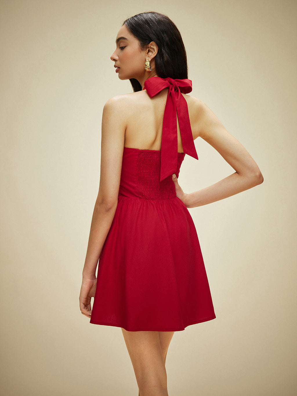 Baumwoll-Leinen Neckholder-Kleid mit Knopfleiste vorne