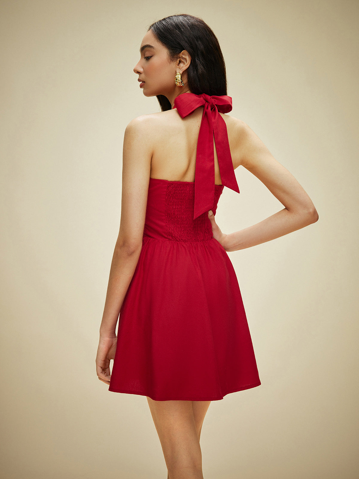 Robe dos nu boutonnée sur le devant en coton et lin 