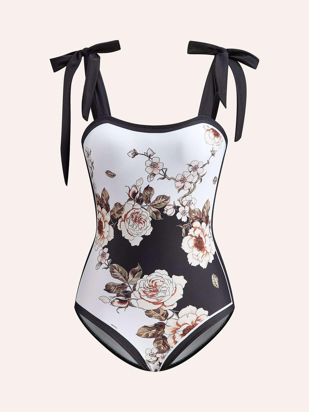 Floral Tie-Shoulder One-Piece Swimsuit With Cover-Up