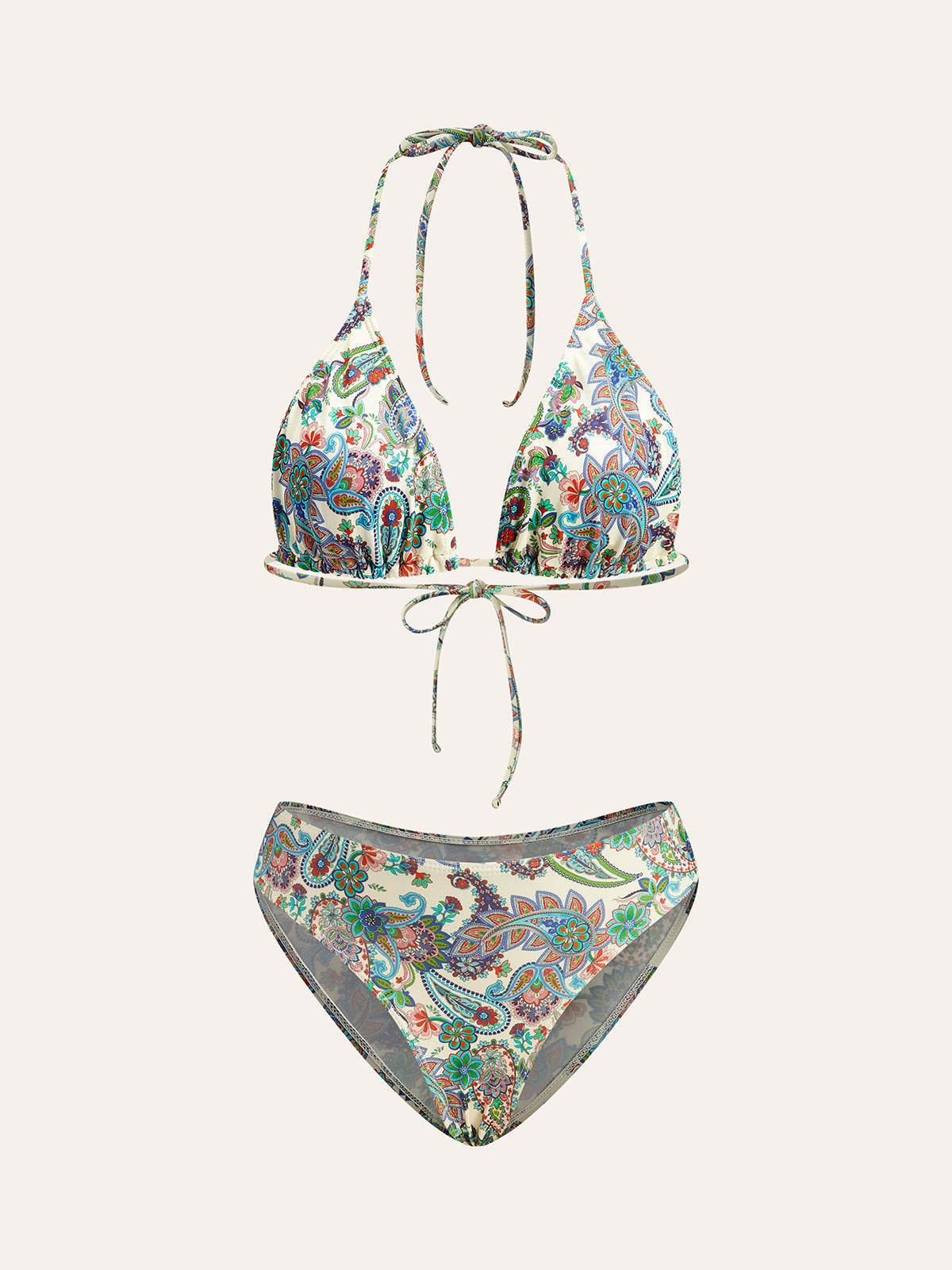 Bikini-Set mit Bindebändern am Rücken und passendem Überwurf mit Paisley-Muster 