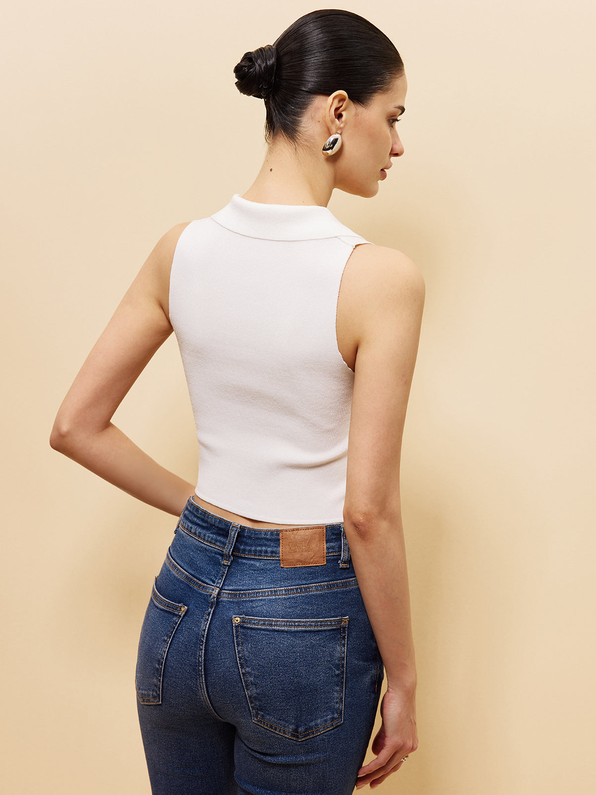 Sleeveless Button-Front Crop Sweater Vest