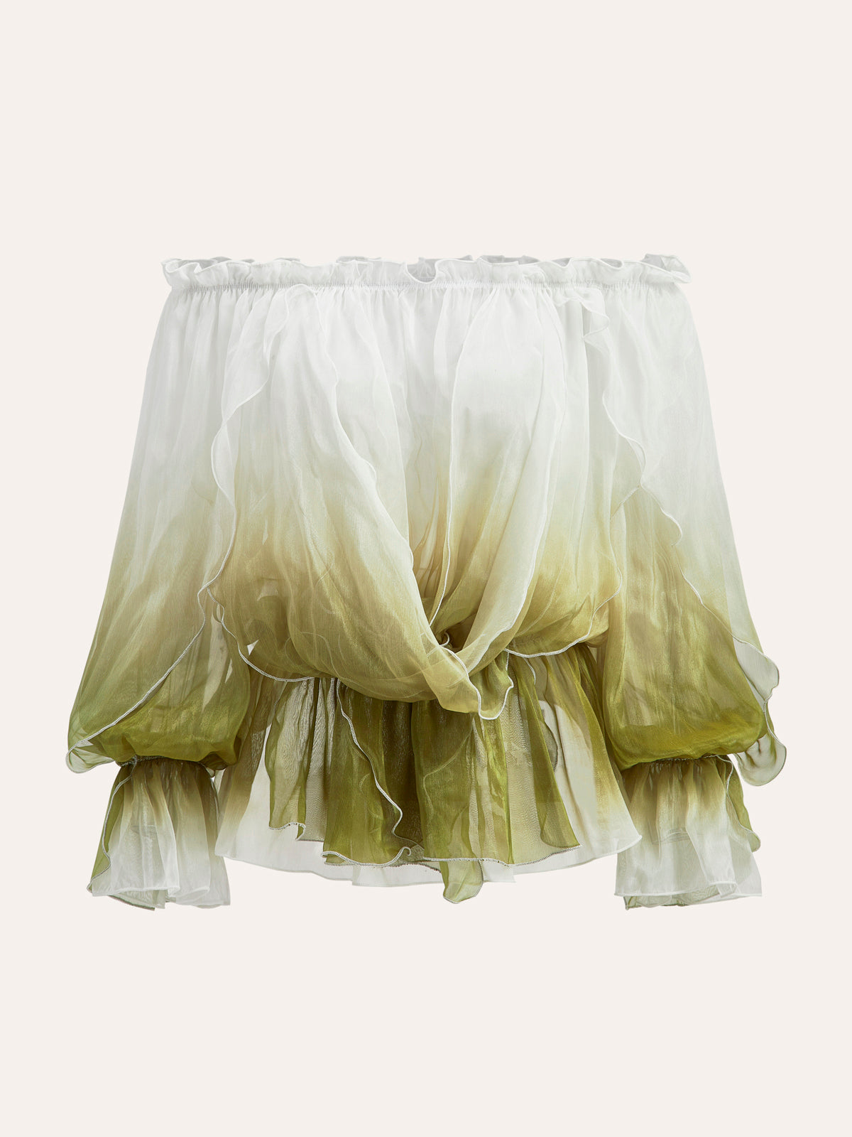 Semi-Sheer Gradient Floral Off-Shoulder Chiffon Top