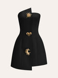 Satin Asymmetrical Embellished Strapless Dress