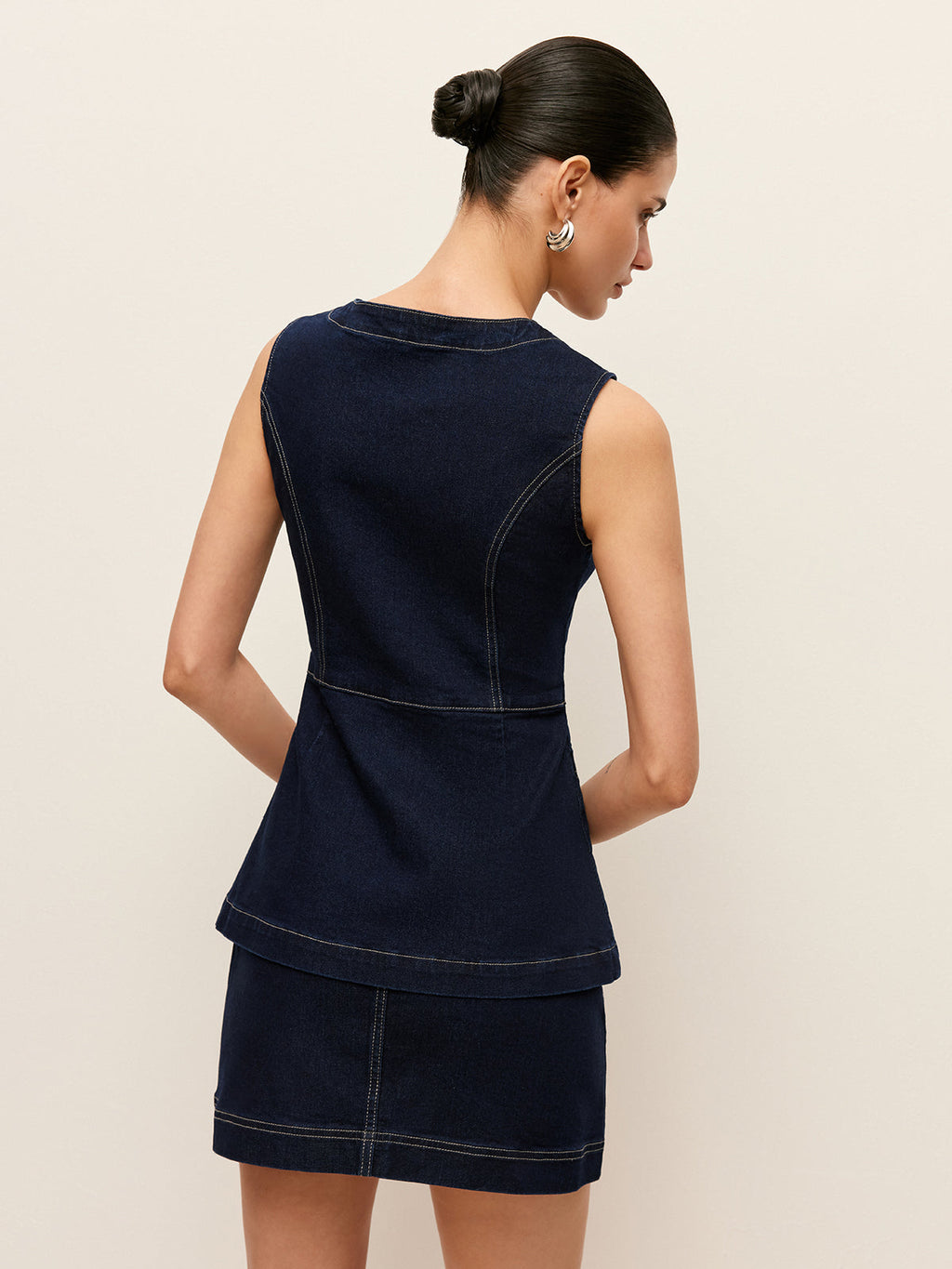 Gilet en jean boutonné à poches