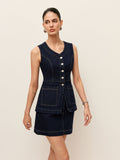Gilet en jean boutonné à poches