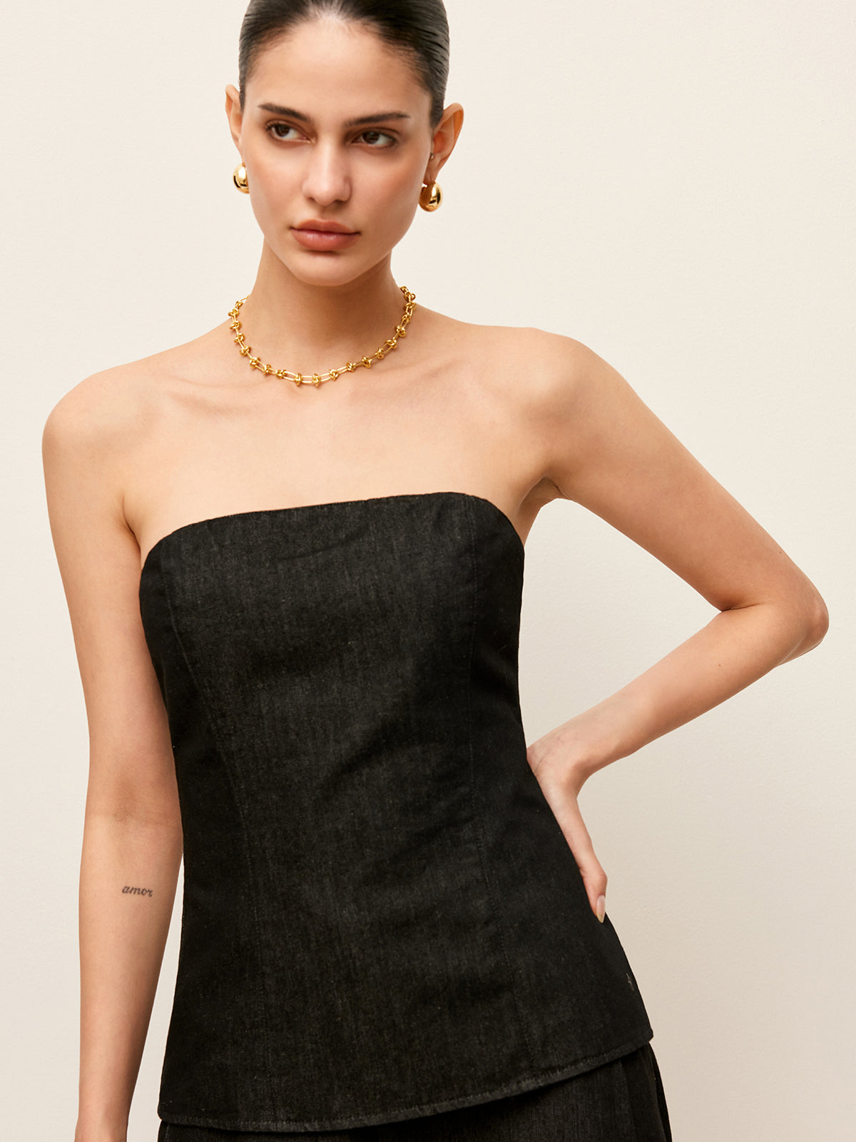 Strapless Denim Top With Back Zipper