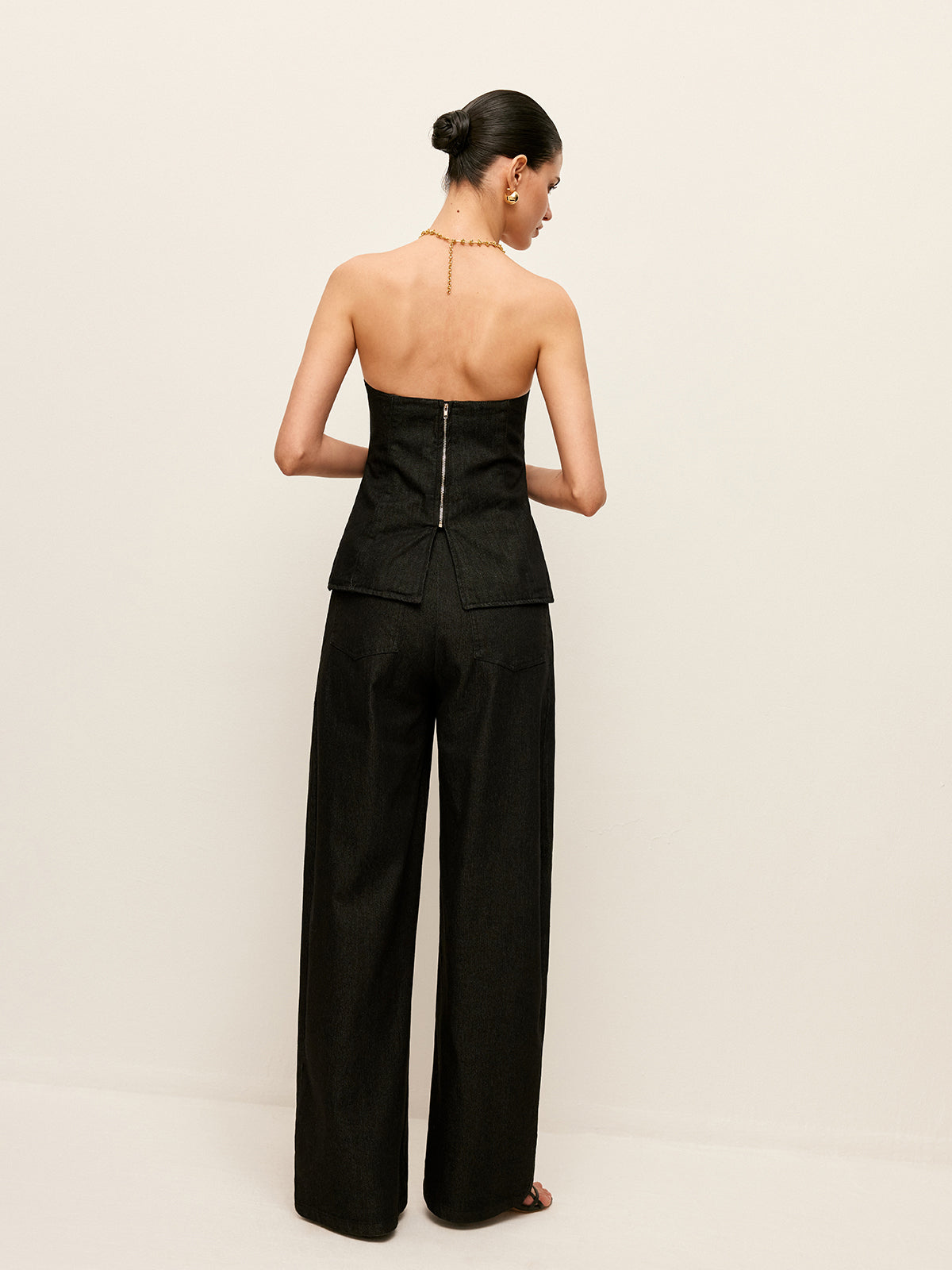 Strapless Denim Top With Back Zipper