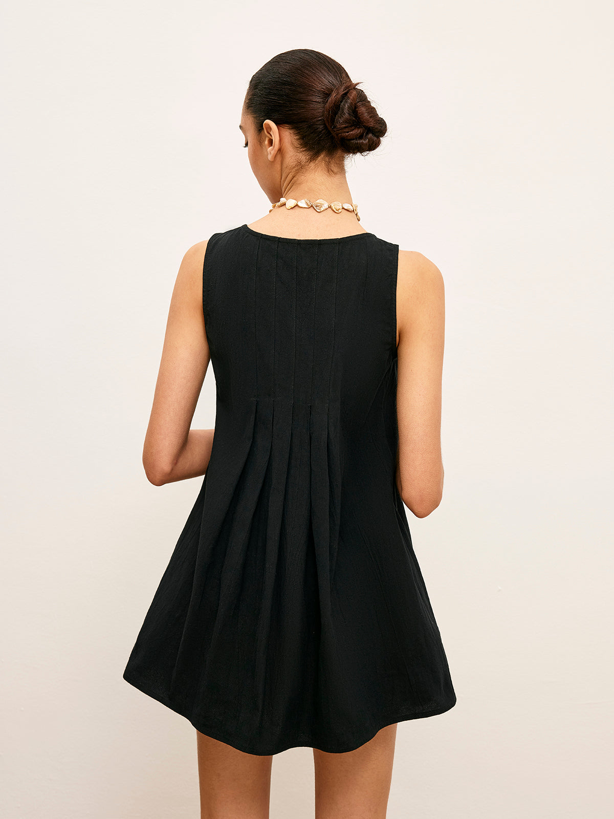 Haut plissé boutonné en coton et lin