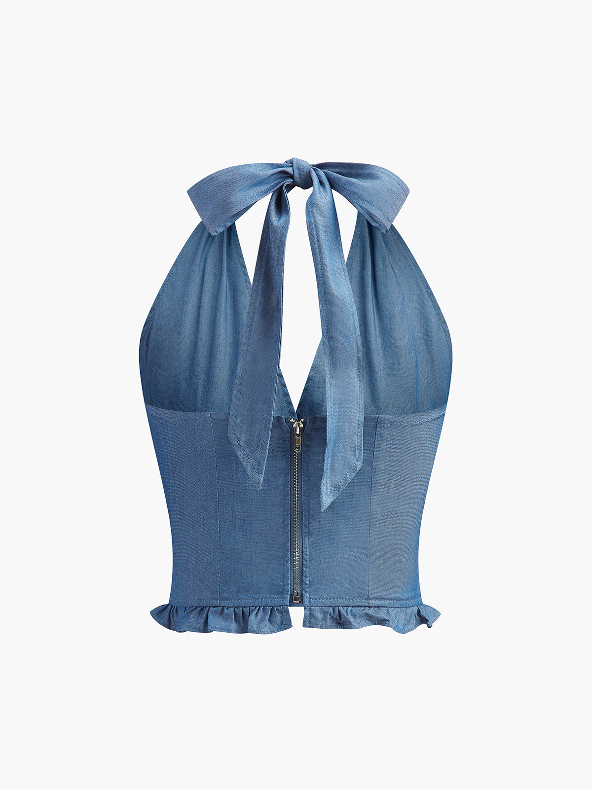 Top bustier en jean avec ourlet à volants