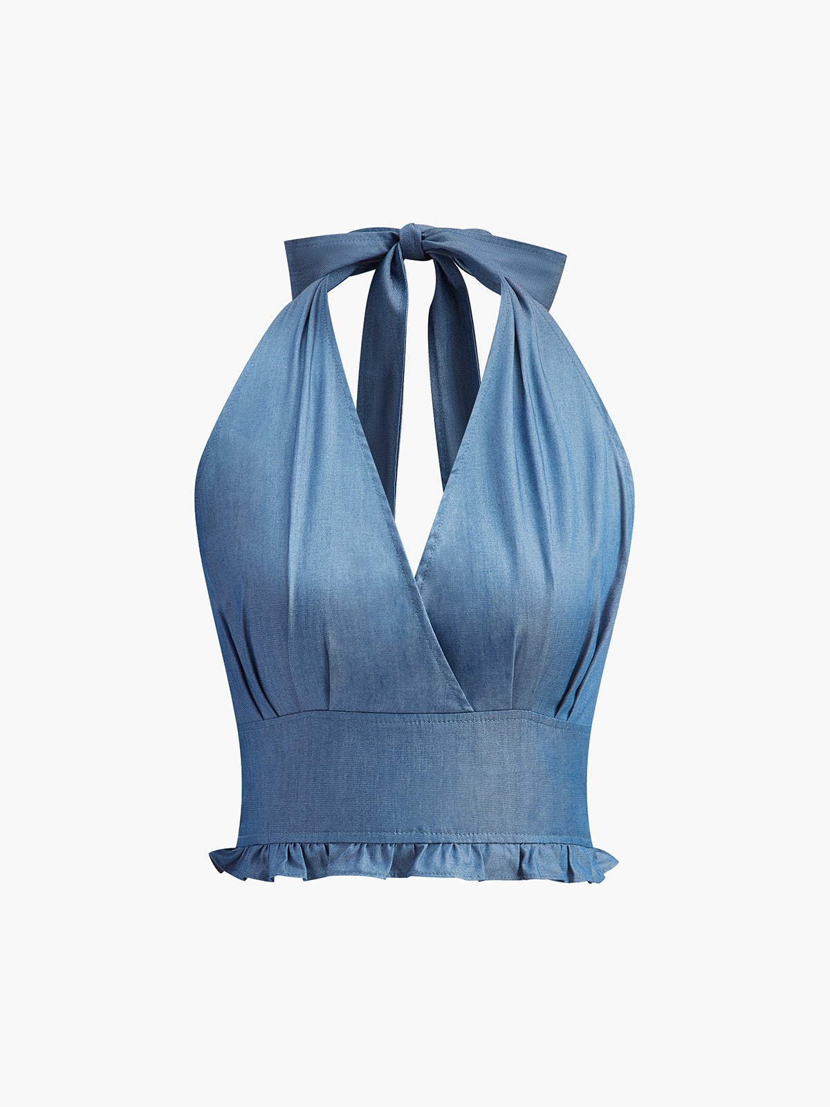 Top bustier en jean avec ourlet à volants