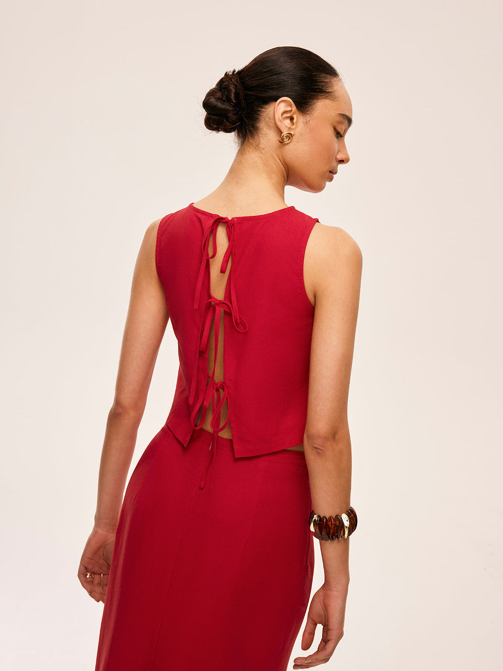 Ensemble jupe et top dos nu en coton et lin