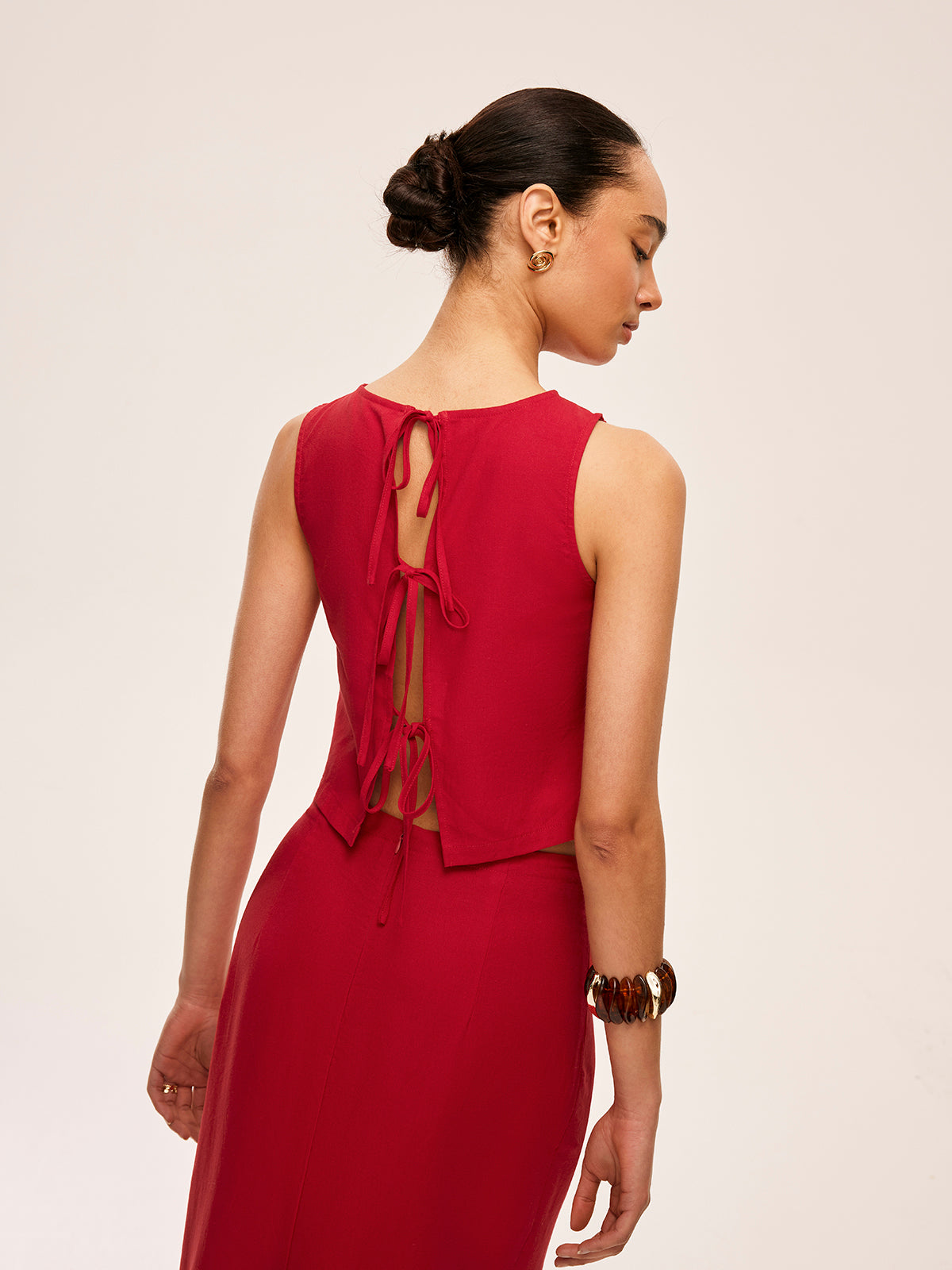 Ensemble jupe en coton et lin à nouer dans le dos 