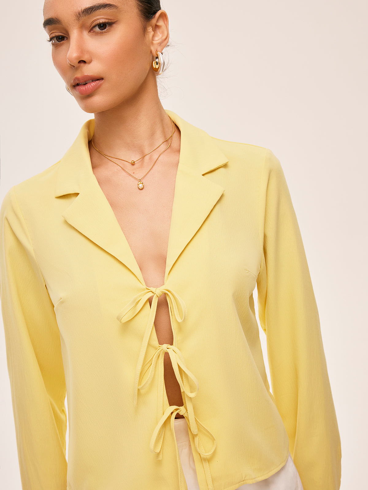 Collared Tie-Front Blouse