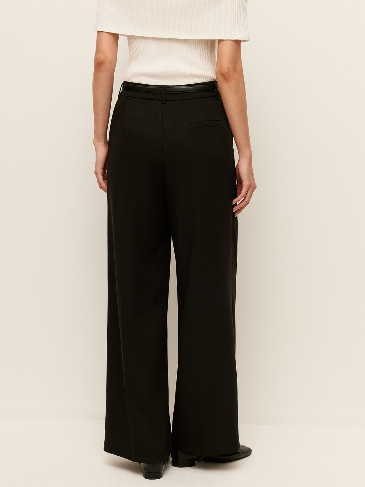 Belted Wide-Leg High-Waist Pants With Pockets