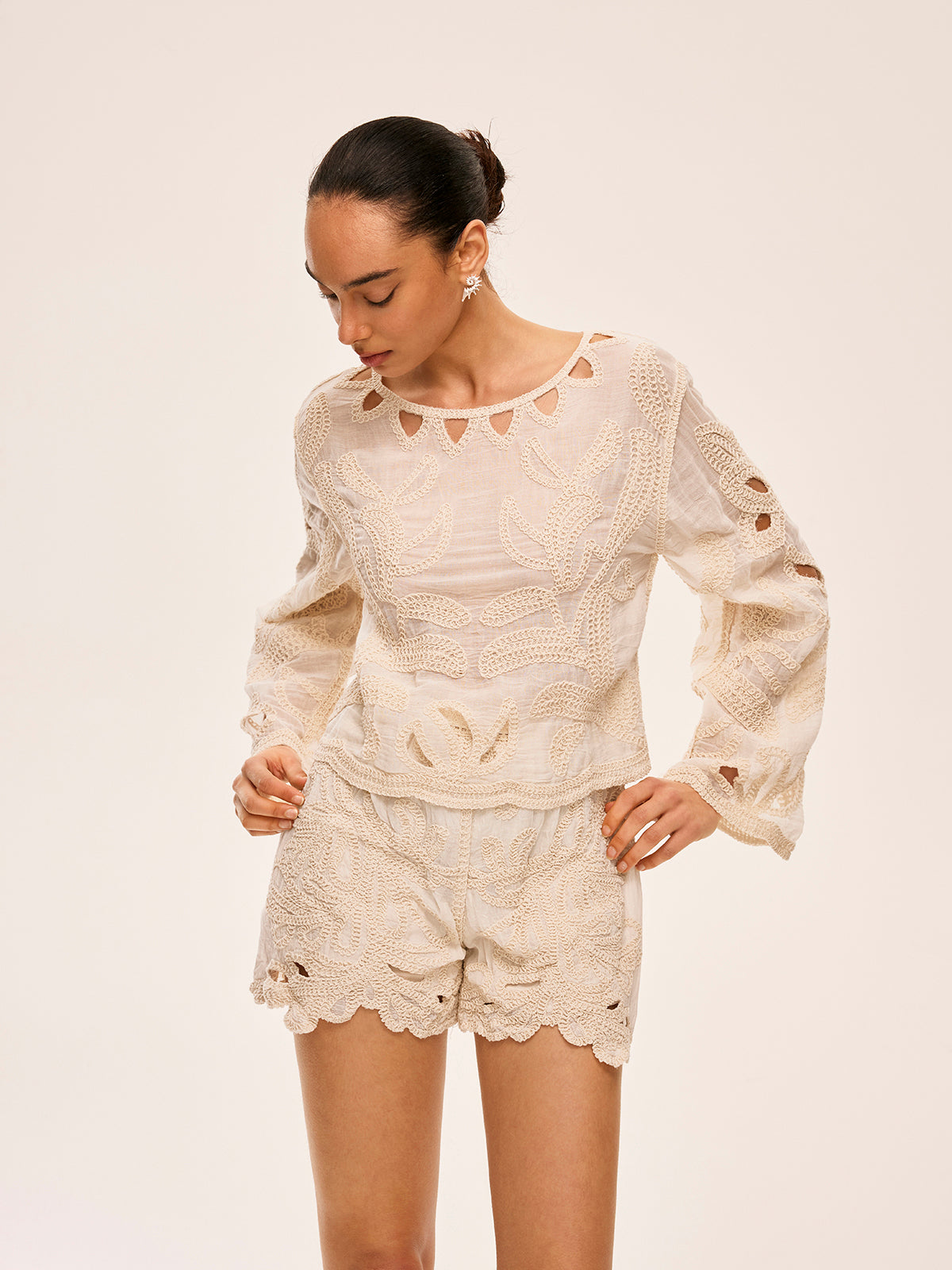Embroidered Cut-Out Shorts Set