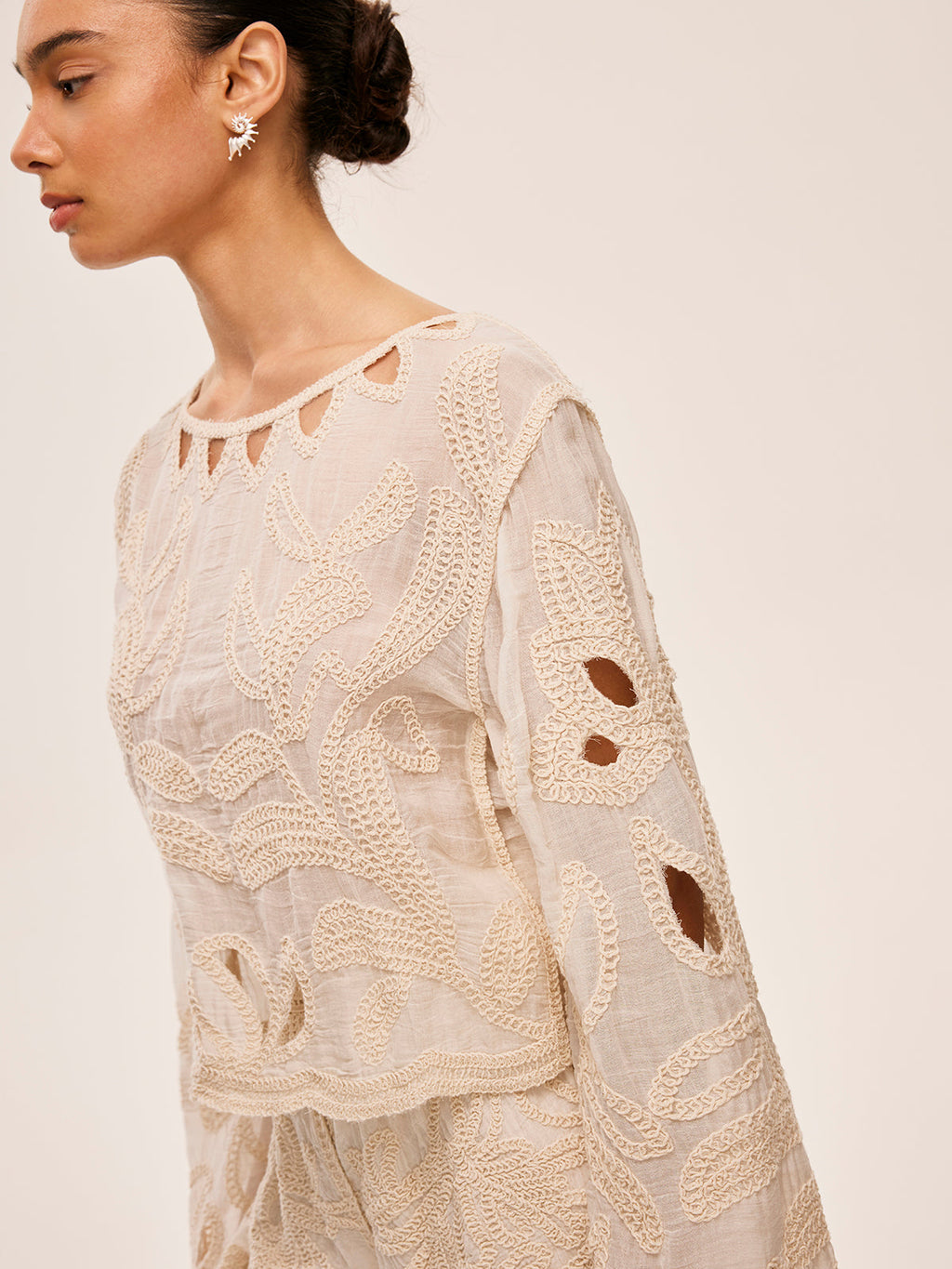 Embroidered Cut-Out Shorts Set