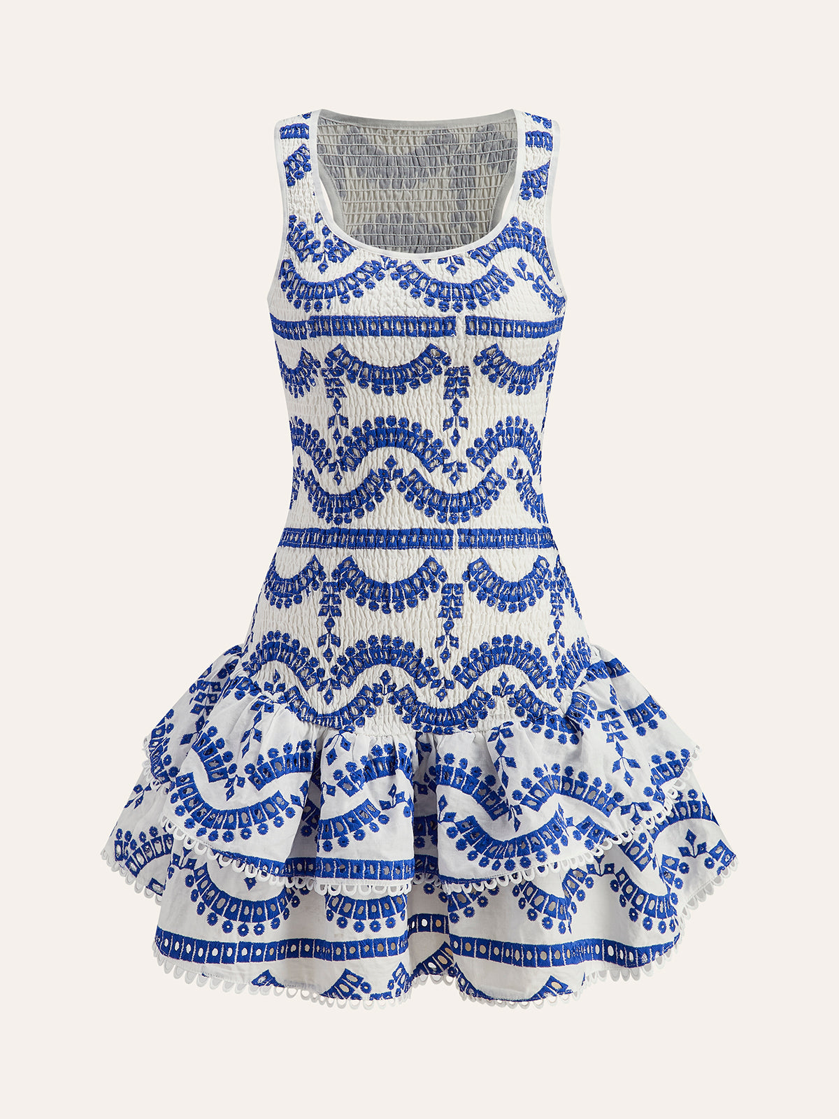 Embroidered Ruffled Sleeveless Dress