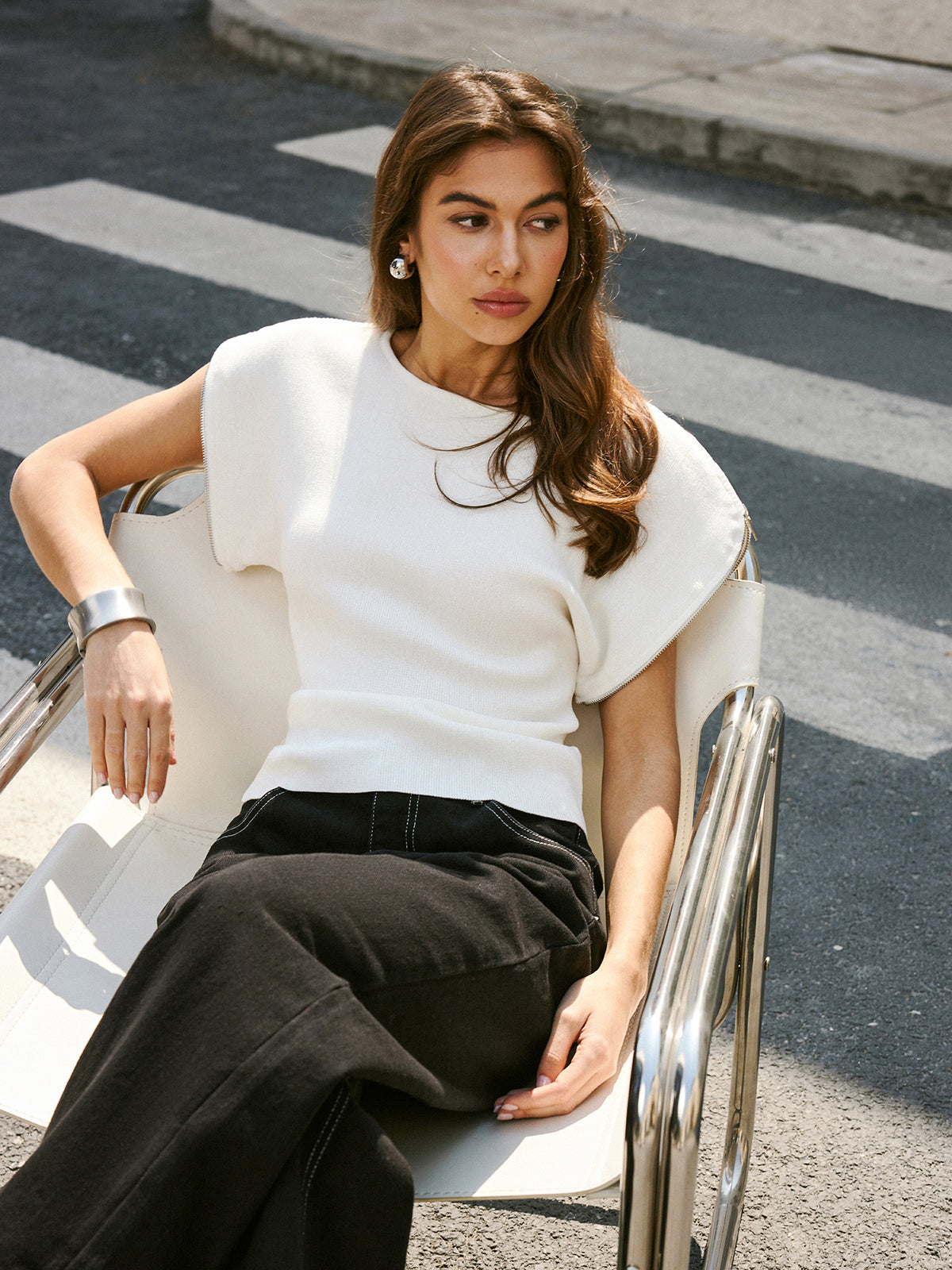 Kurzärmeliges Rippstrickoberteil 