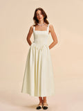 Faltenkleid mit eckigem Ausschnitt