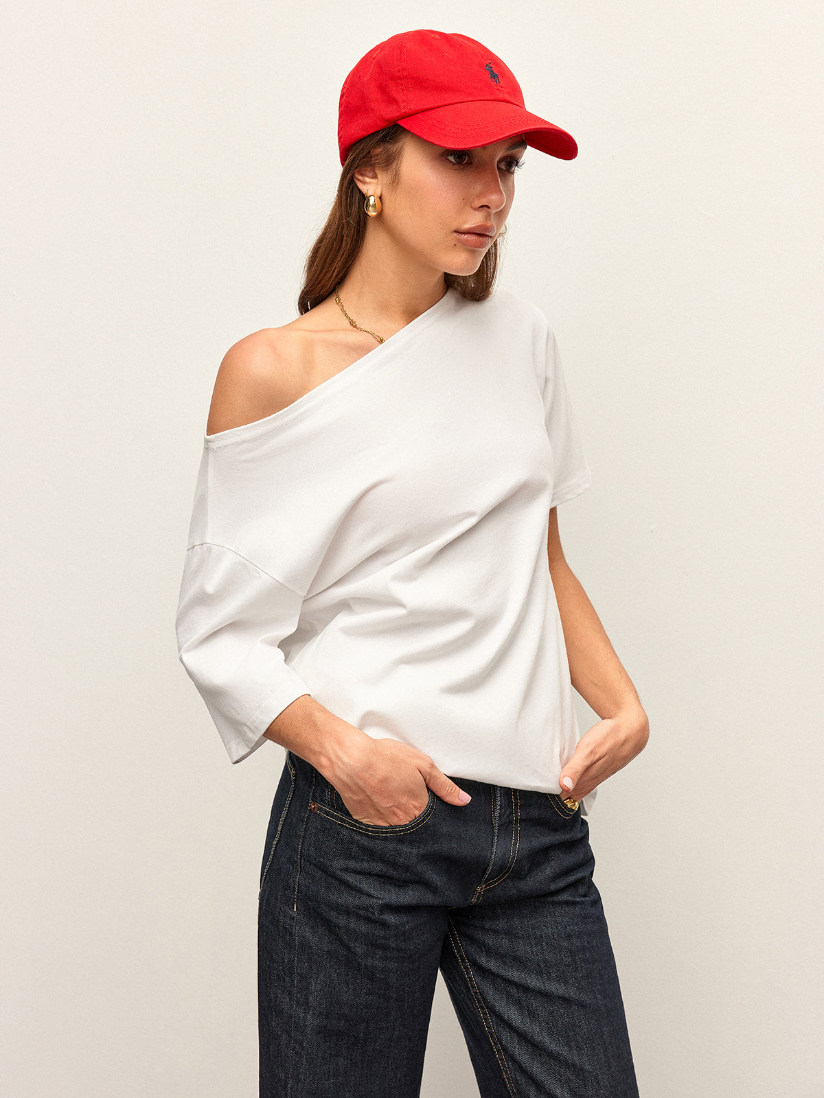 Cotton Off-Shoulder T-Shirt