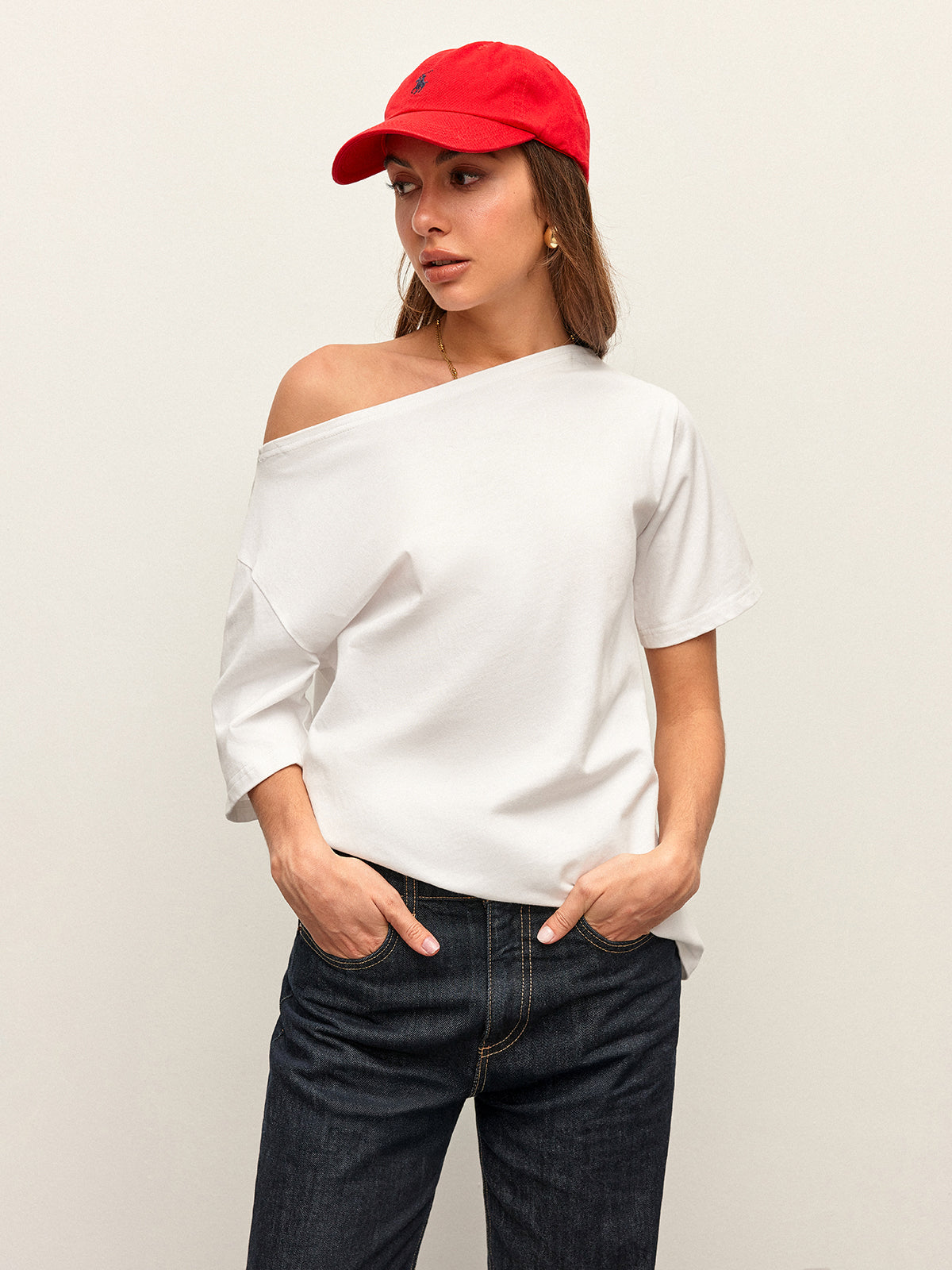 Cotton Off-Shoulder T-Shirt