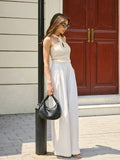Pantalon mi-taille plissé semi-transparent