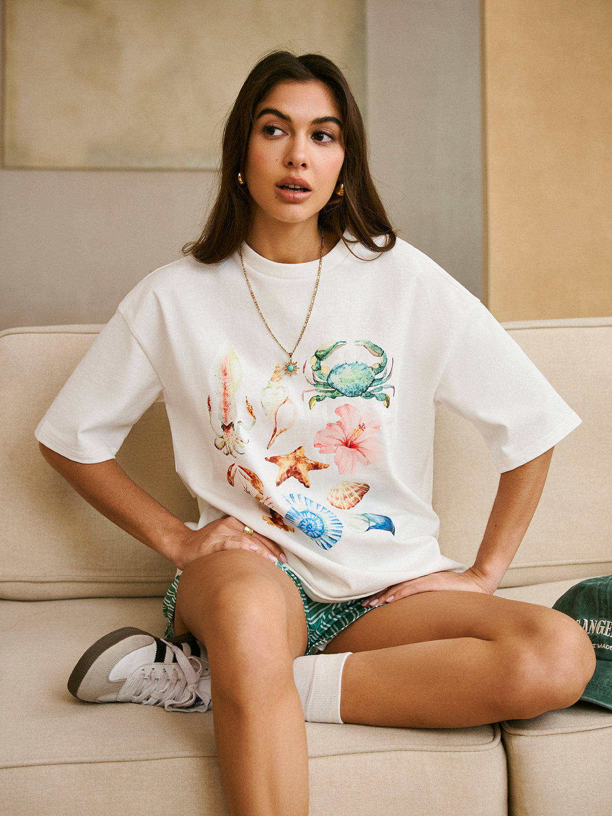 T-shirt bohème en coton imprimé