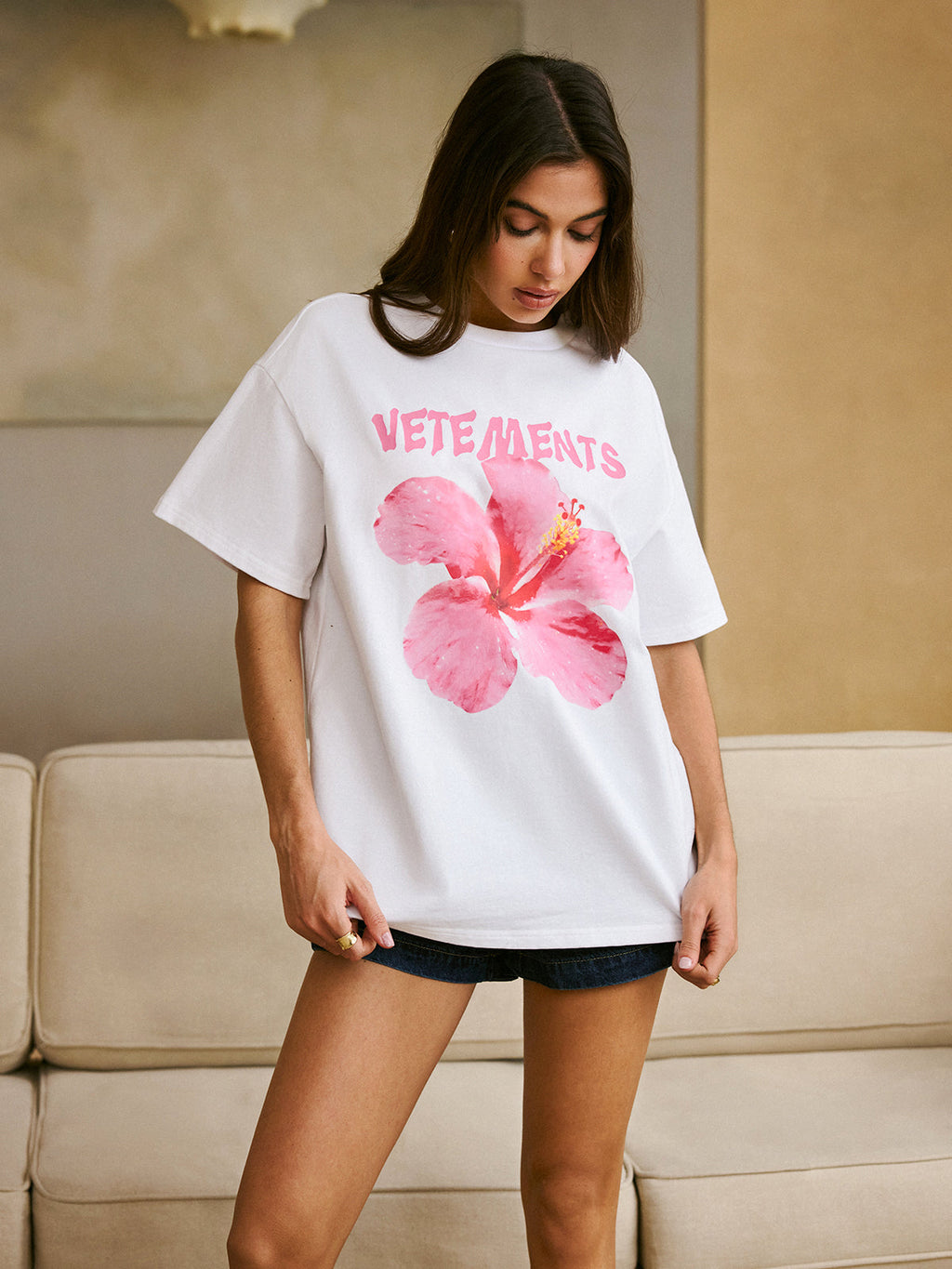 Baumwoll-T-Shirt mit Rundhalsausschnitt und Print