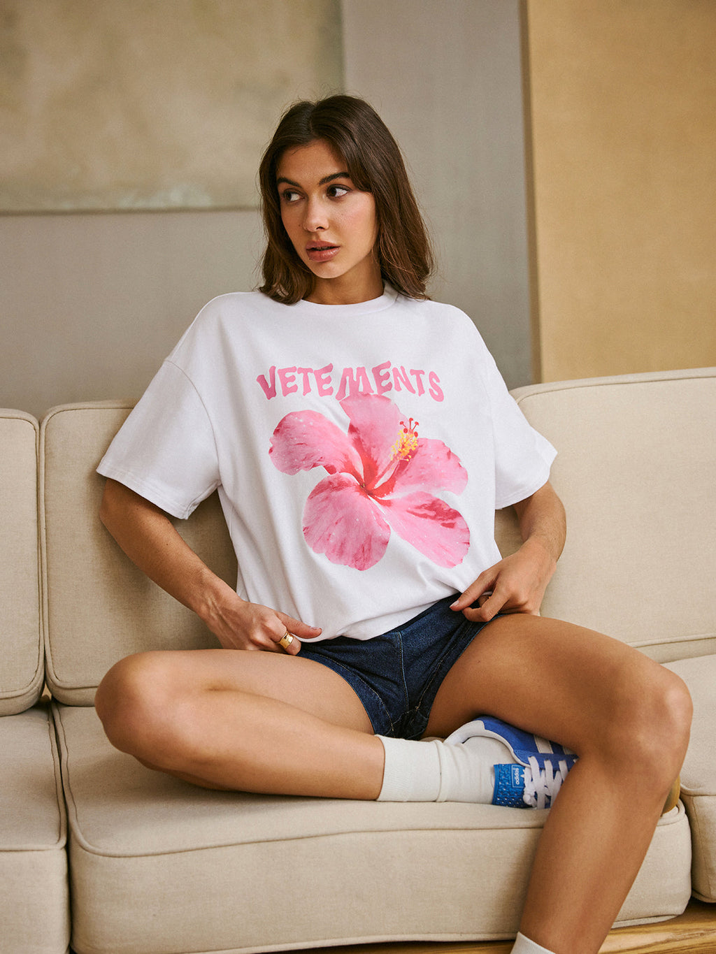 Baumwoll-T-Shirt mit Rundhalsausschnitt und Print