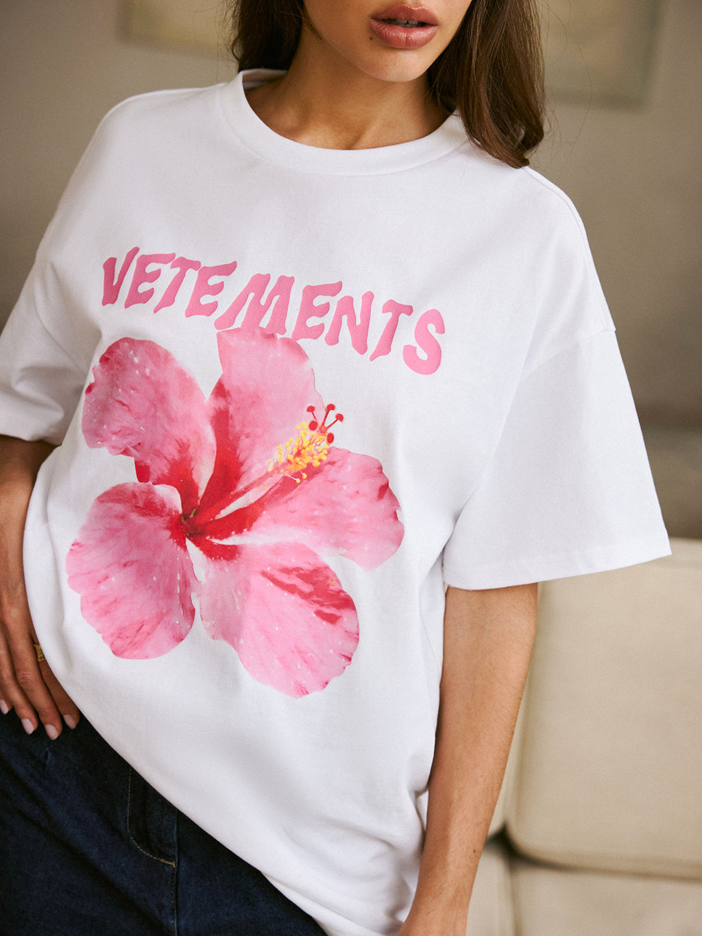 Baumwoll-T-Shirt mit Rundhalsausschnitt und Print