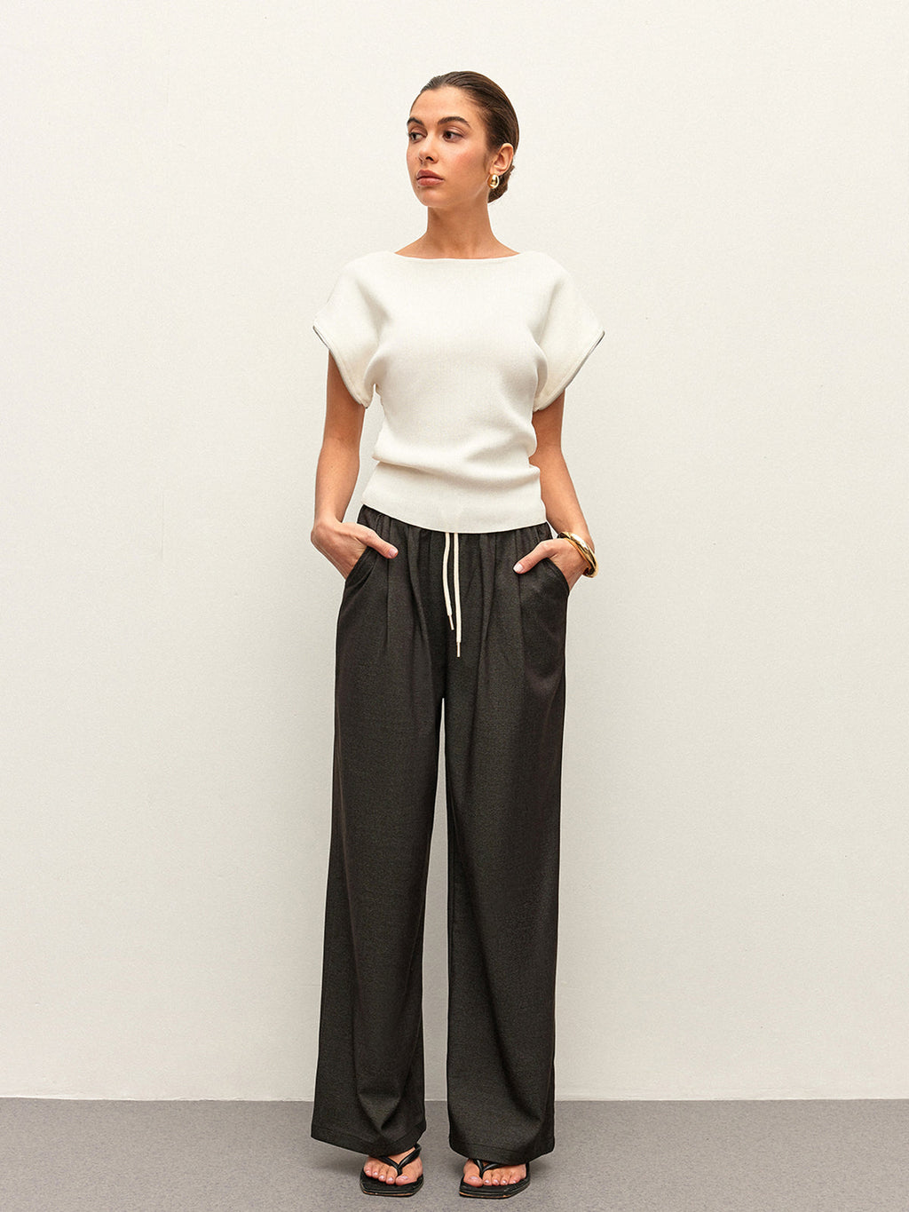 High-Waist Pocket Detail Drawstring Pants