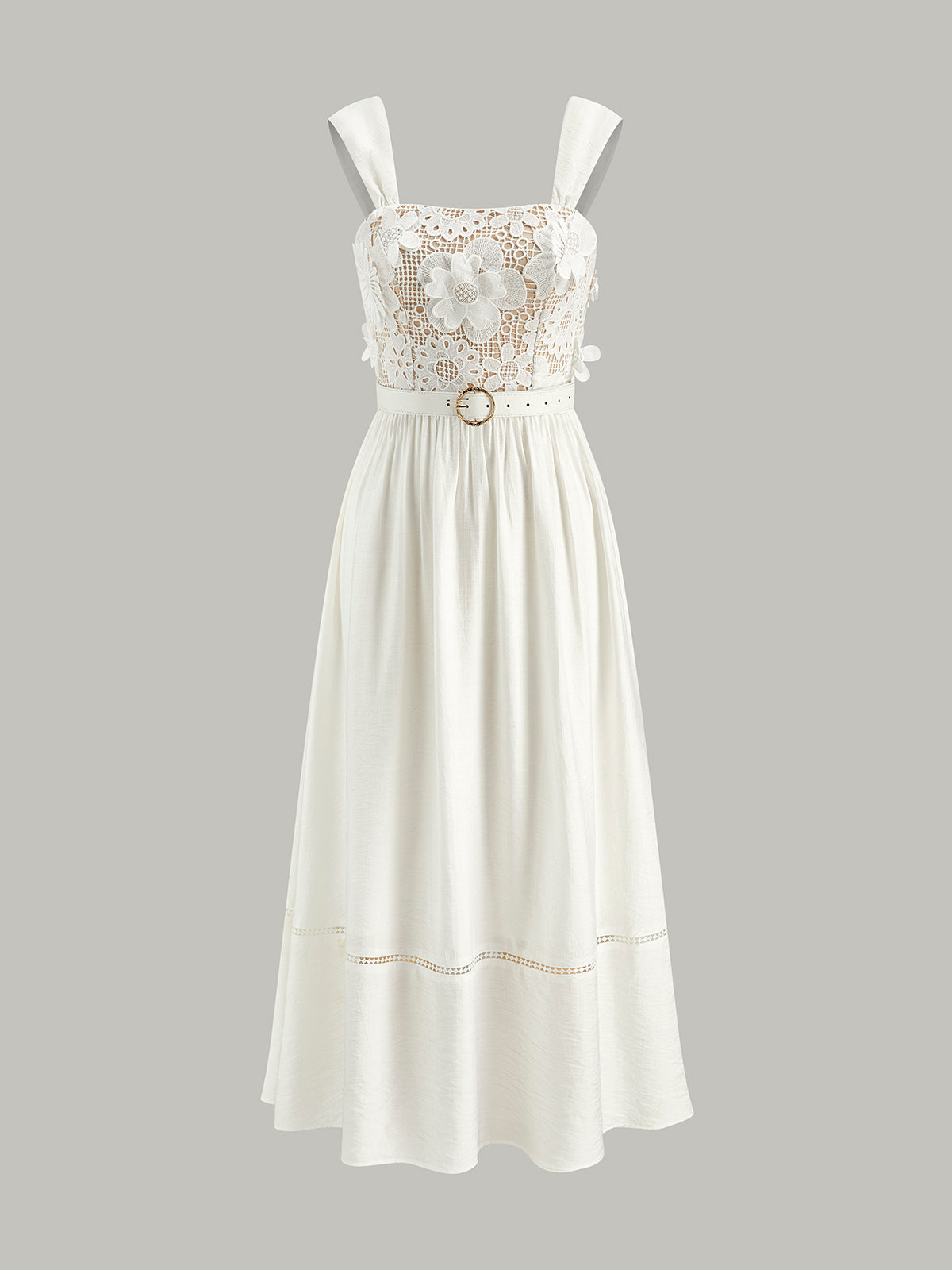 Robe ceinturée en dentelle de coton à motif floral