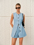 Cotton & Linen Tie-Back Shorts Set