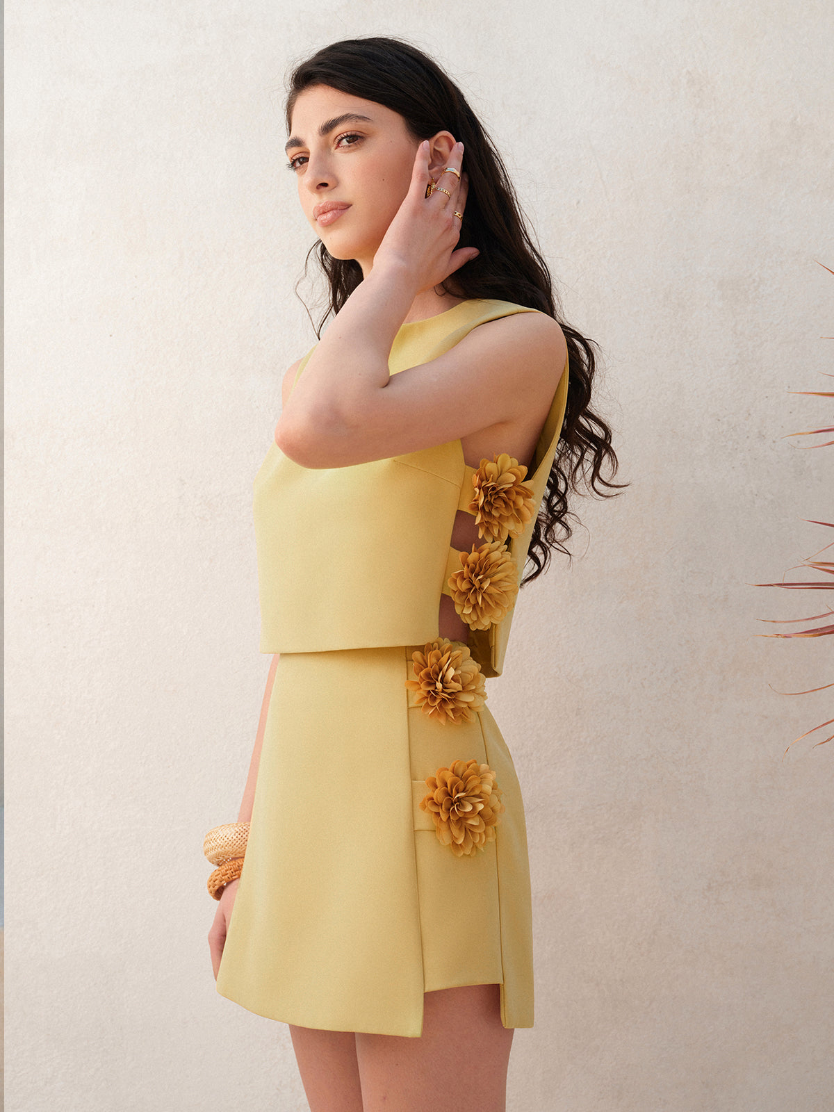 3D Floral Embellished Short Skirt Set