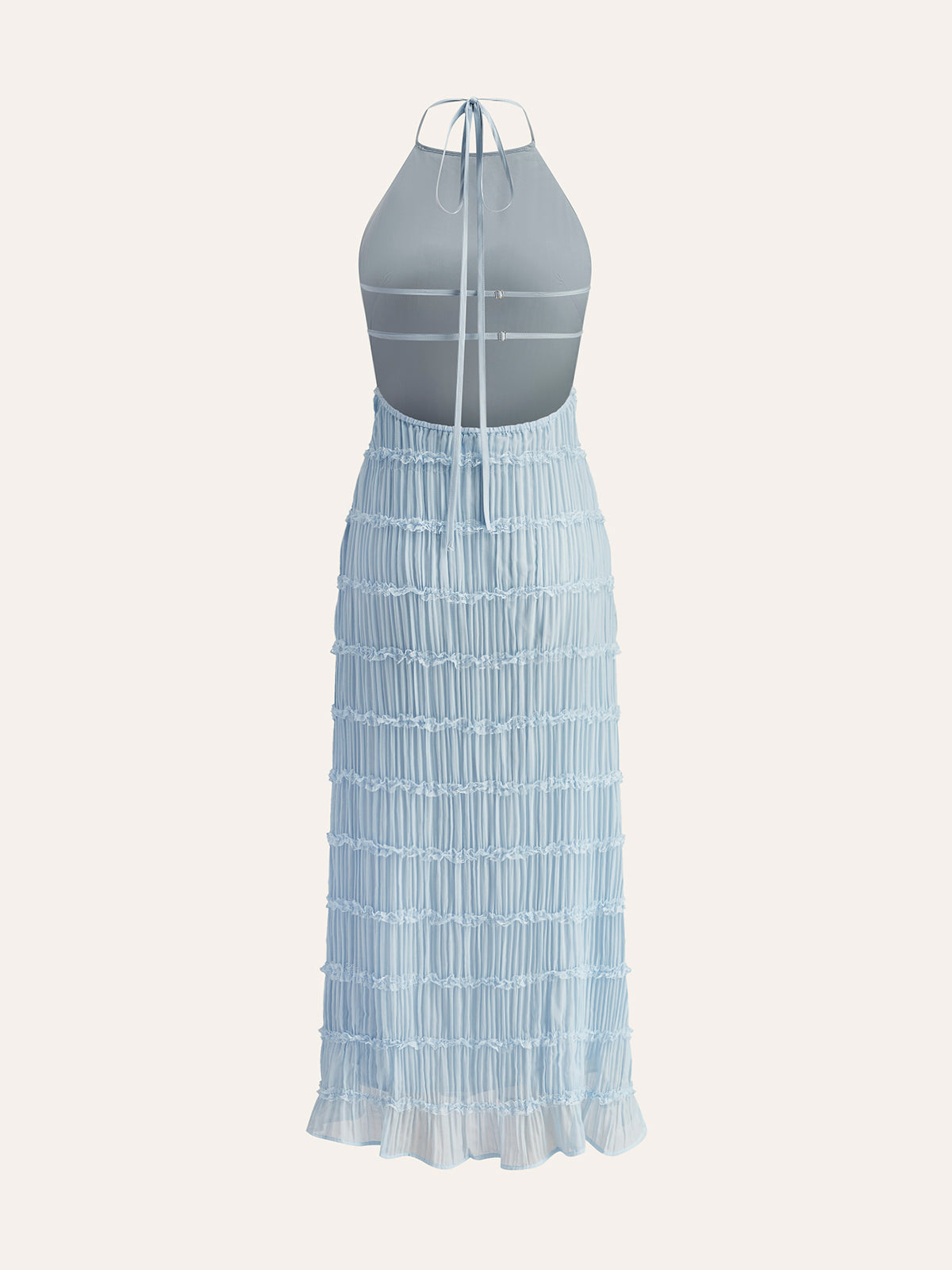 Robe dos nu à bretelles et volants 