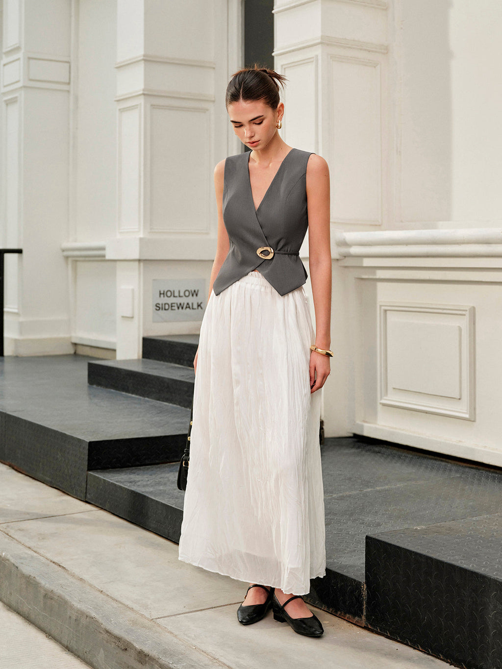 V-Neck Metal Tie-Back Vest With Belt