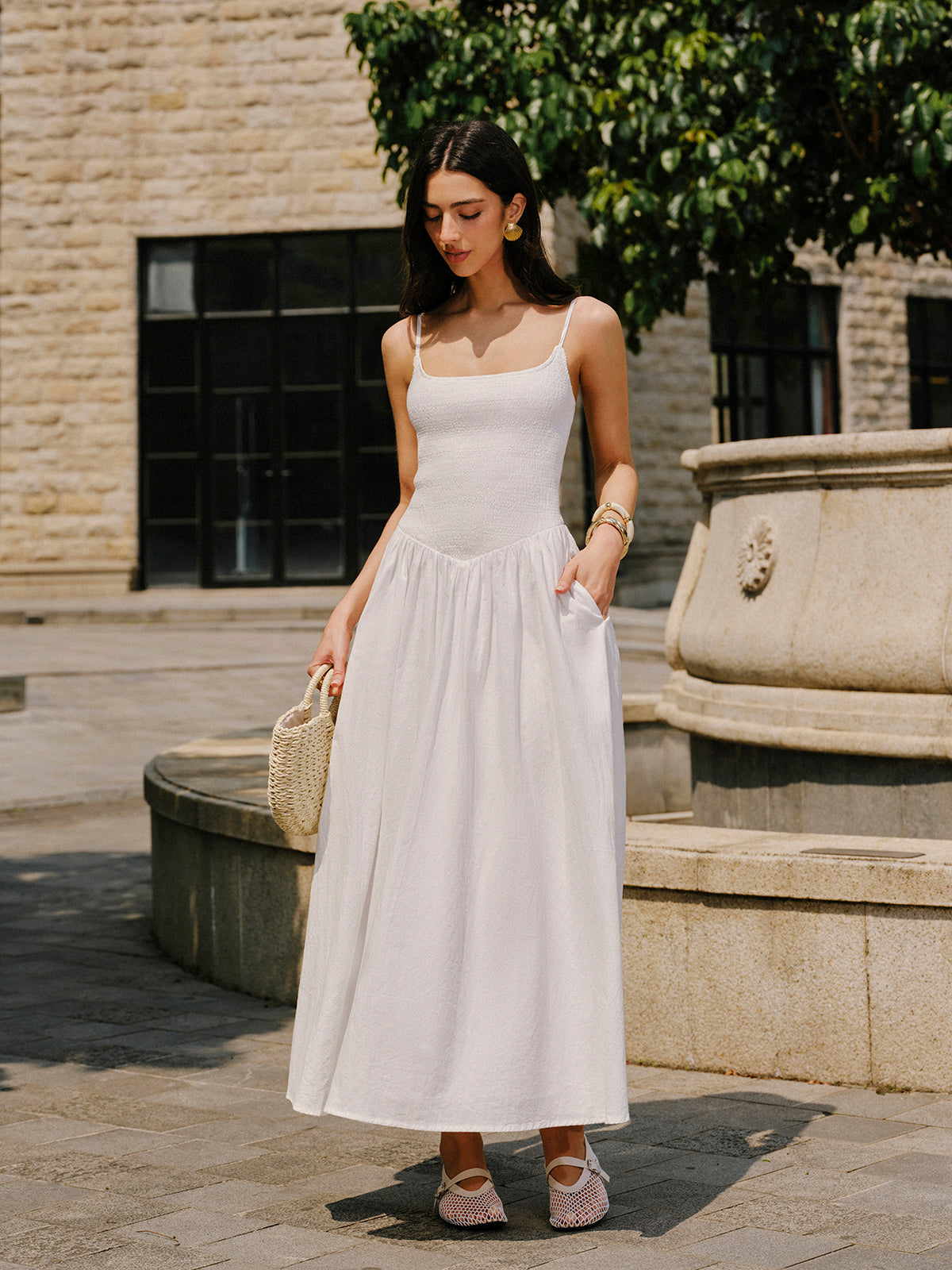 Cotton Pocket Detail Cami Dress